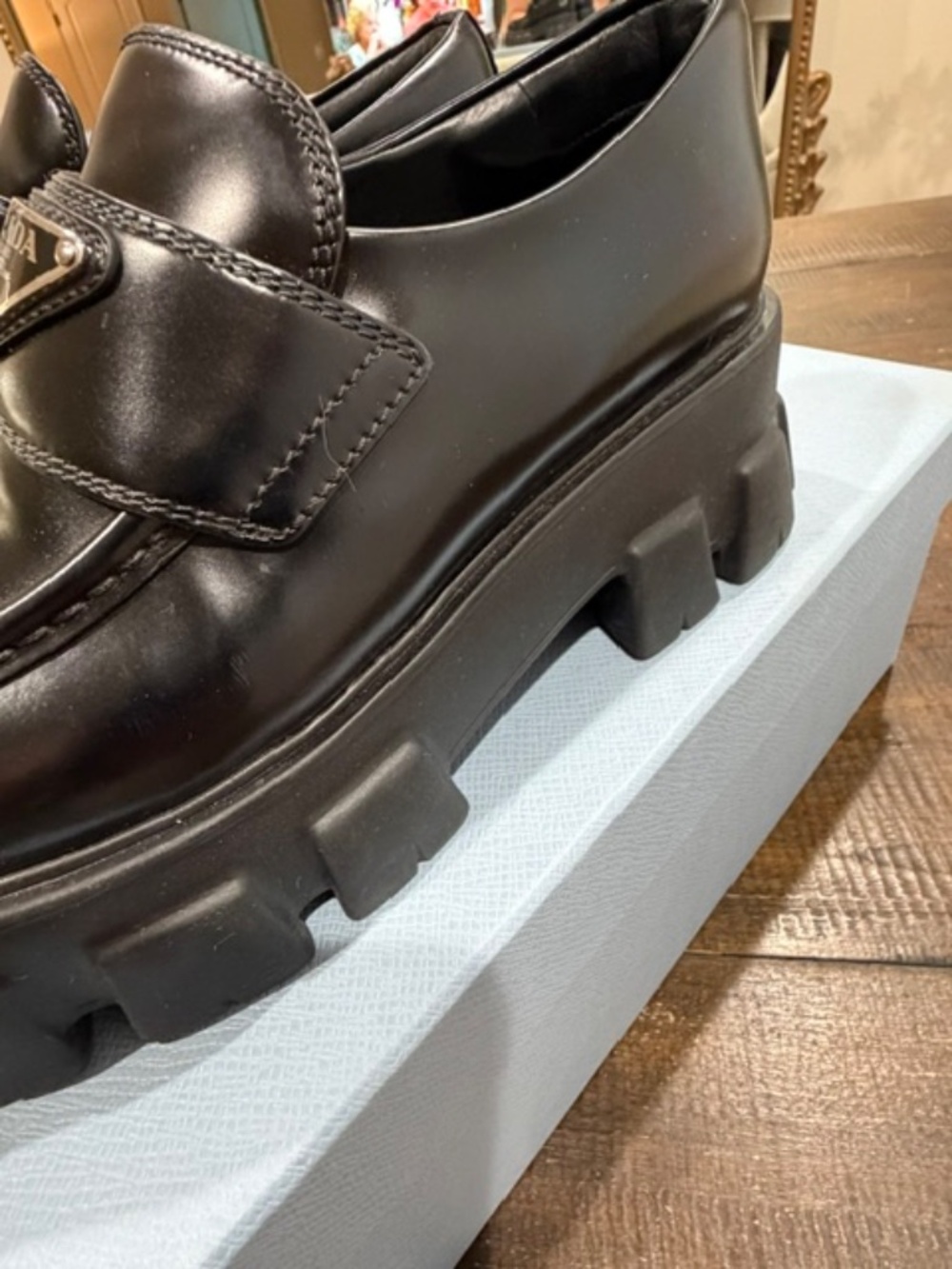 Prada Black Leather Monolith Logo Loafers - Picture 12 of 13